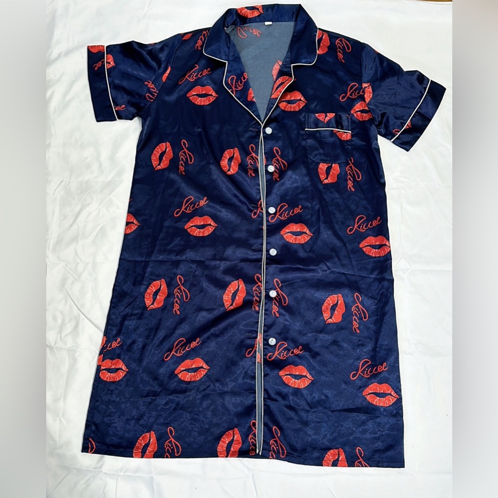 Women's Satin Nightshirt Button Down Sleepshirt Silk Short Sleeve